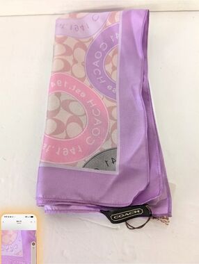 COACH Lavender and Pink Logo Silk Scarf NWT